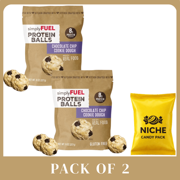 simplyFUEL Chocolate Chip Cookie Dough Protein Balls  8oz (2 Pack)  Clean Protein Snack Balls