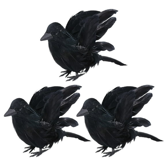 TABLZONE Black Artificial Crow Figurines Set of 3 Realistic Decorative Crow Statues for