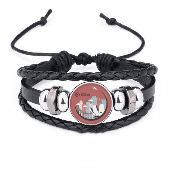 singapore flag places in moon shape bracelet braided leather woven wristband
