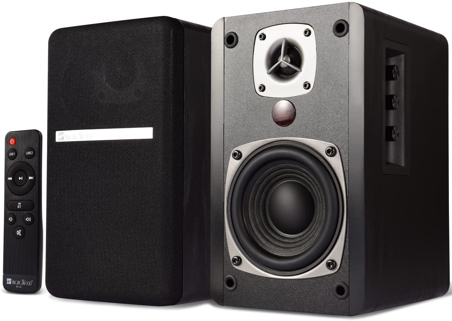 singing wood Wireless Bluetooth Bookshelf Speaker, Surround Sound, Black, 2 Pieces