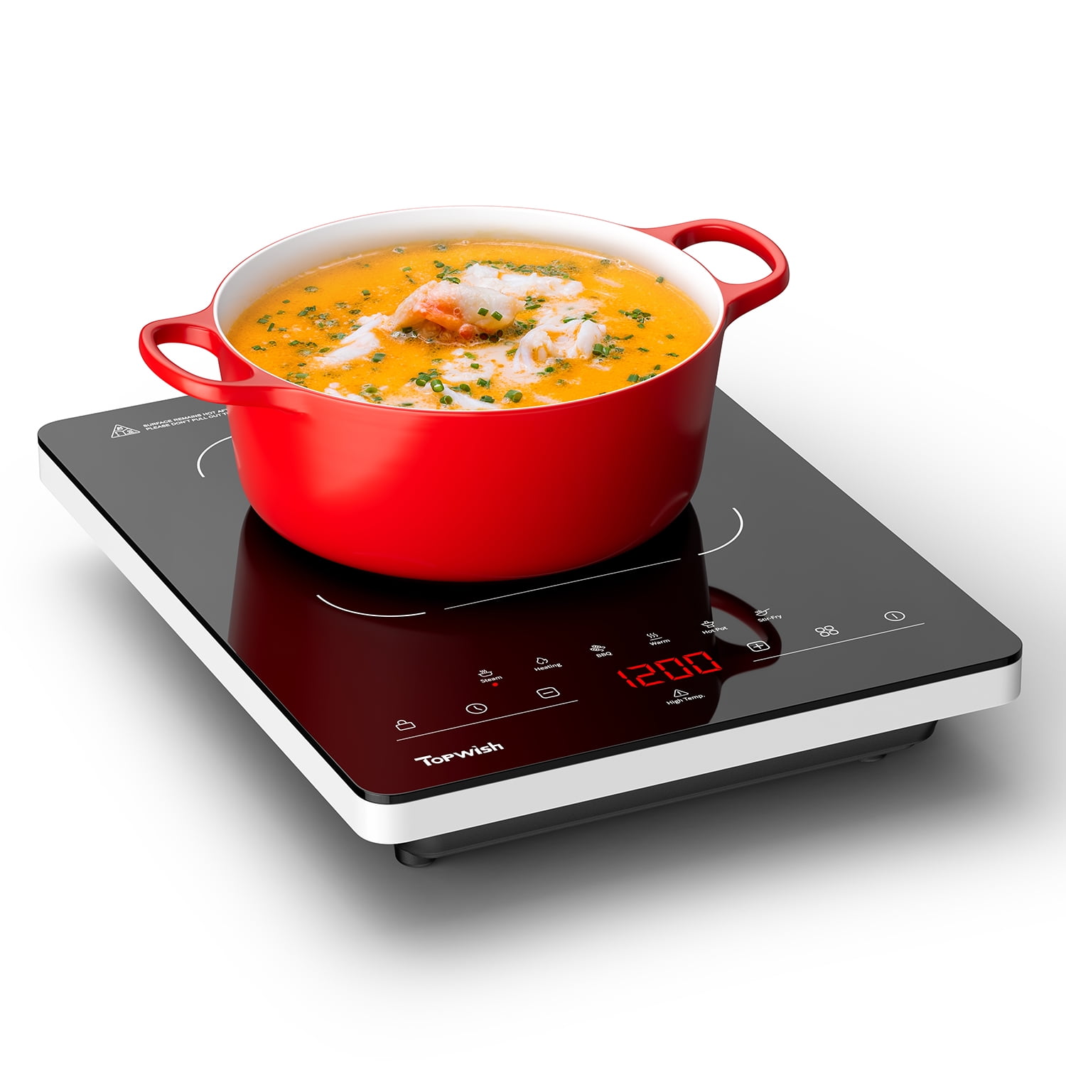 TOPWISH Portable Electric Cooktop, 1300W Single-Burner Ceramic Hot Plate, 110–120V Countertop Stove with 6 Preset Functions, 10 Power Levels, LED Touch Control, Timer, Child Lock & Residual Heat Indi