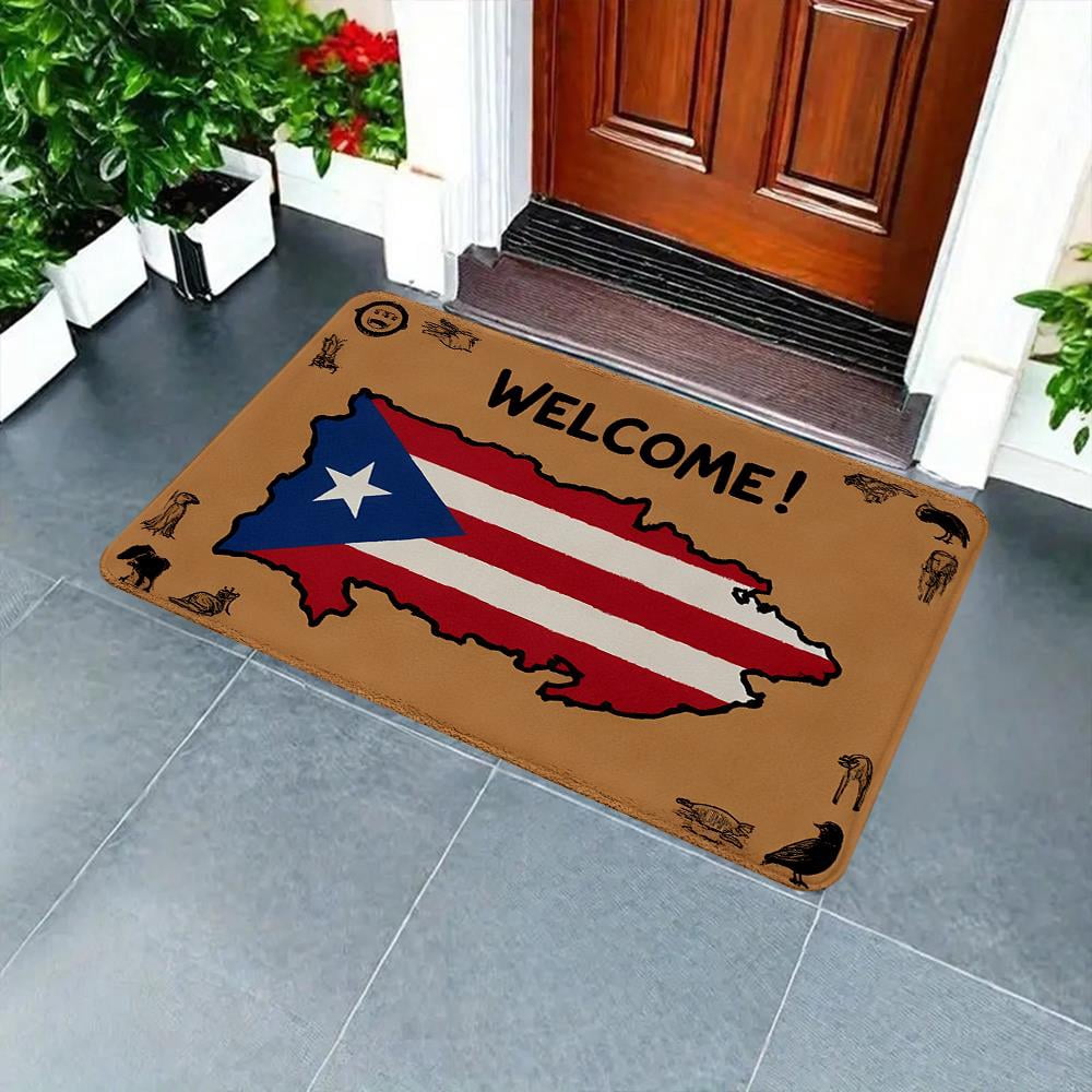 Puerto Rican Rug Designs A single-piece modern-style bathroom rug/doormat featuring the Puerto ...