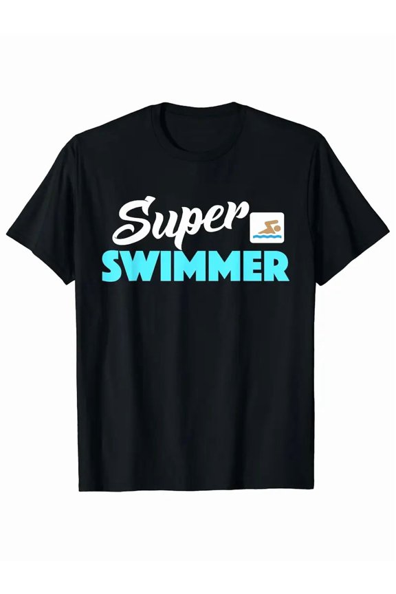 single-sided printed crew neck Men T-Shirt Super Swimmer Fun Cute Swimming Sport T-Shirt