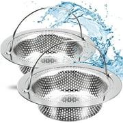 Behome 2 Pack Kitchen Sink Strainer, Stainless Steel Sink Drain Strainer with Handle, Suitable for Most Sink Drains, Anti Clogging, Silver