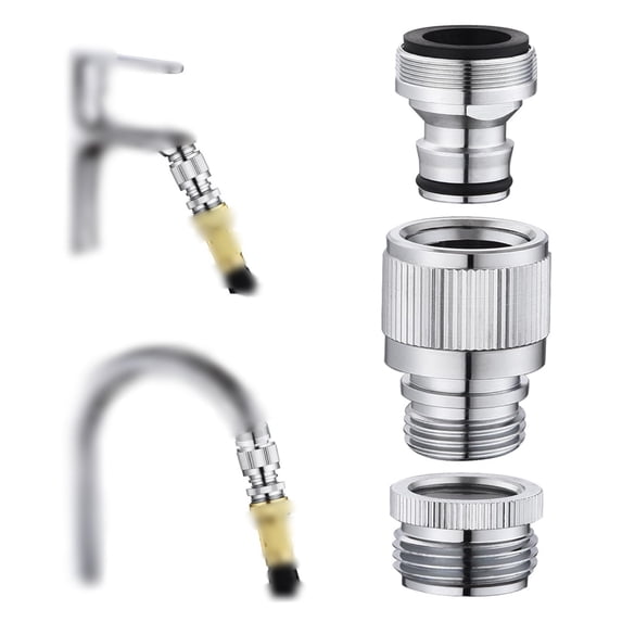 The sink faucet hose adapter is suitable sink faucet quick connector, GHT3/4 inch adapter, connected to the garden hose, used for portable washing machines/washing machines, showers, pet showers.
