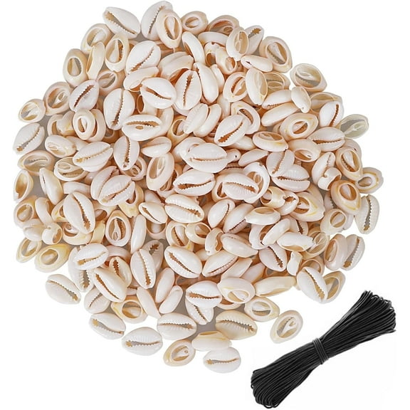 Sinkoo 150 Pcs 0.63"-0.71" White Natural Strong Cowrie Shell Beads Smooth Cut Oval Seashells, Beach Sea Shells with Big Hole for Jewelry Making, DIY Craft, Adorning Hair Locks and Braids
