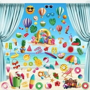 sinkoo 9 sheets 100PCS Summer Window Clings, Double Sided Summer Window Clings for Glass Windows, Hello Beach Decals, Sun Watermelon Pattern Stickers for Home Office Accessories Decorations