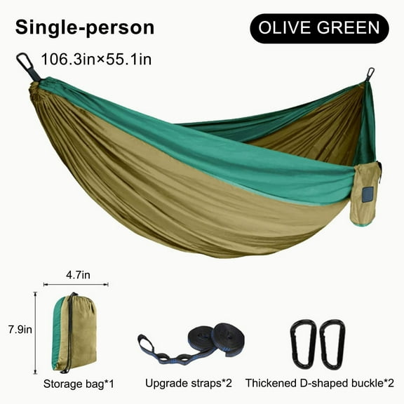 sinkoo Equip Nylon Portable Travel Camping Hammock, Single, size 106" x 55", Support 440lbs, For Travel, Camping, Beach, Olive-green
