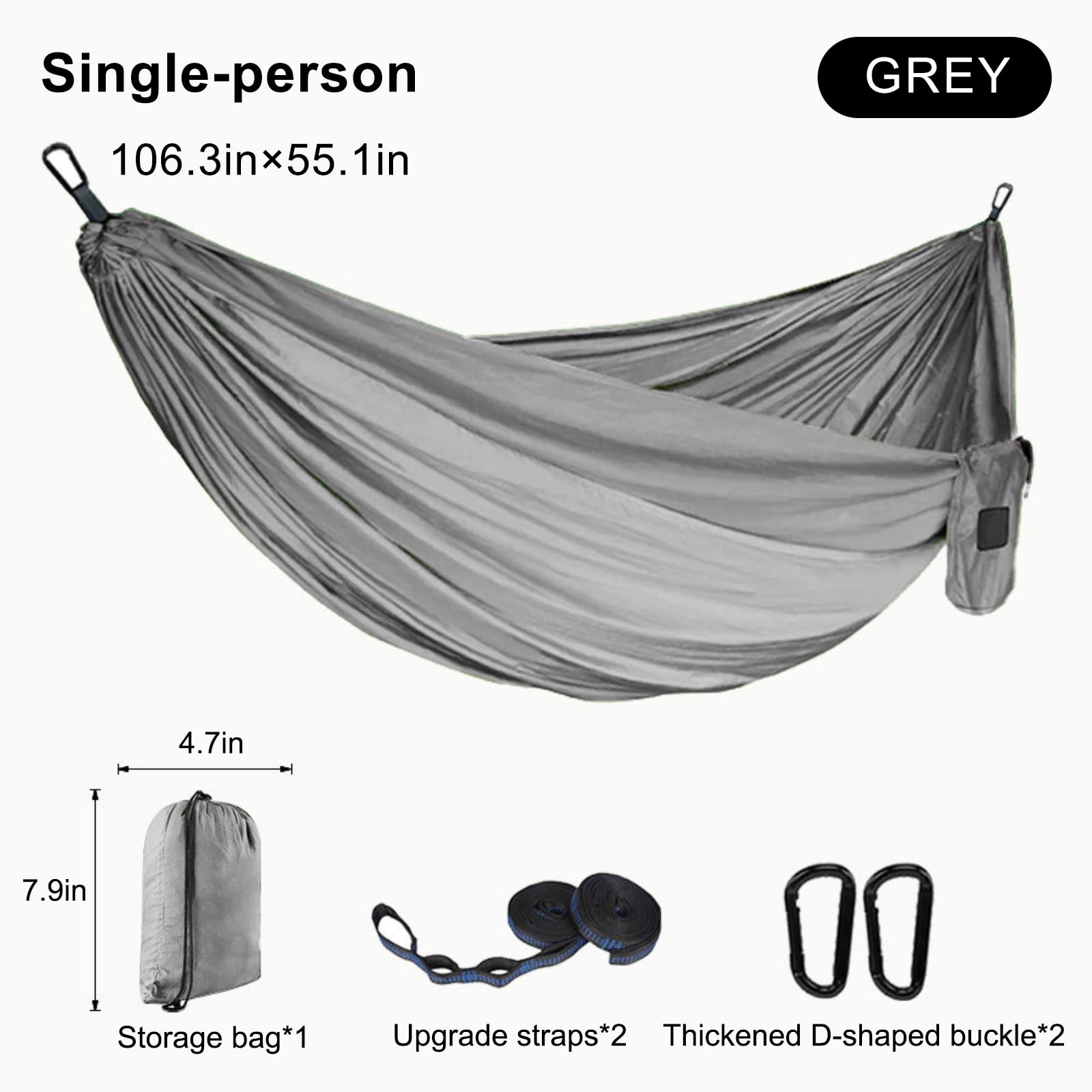 sinkoo Equip Nylon Portable Travel Camping Hammock, Single, size 106" x 55", Support 440lbs, For Travel, camping, beach, Gray
