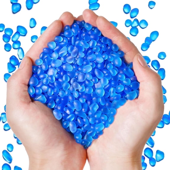 Sinkoo Sea Glass for Crafts About 1LB Blue Glass Pebbles Gemstones Bulk for Beaching Wedding DIY Decoration Aquarium Turtle Tank Vase Filler (Lake Blue)