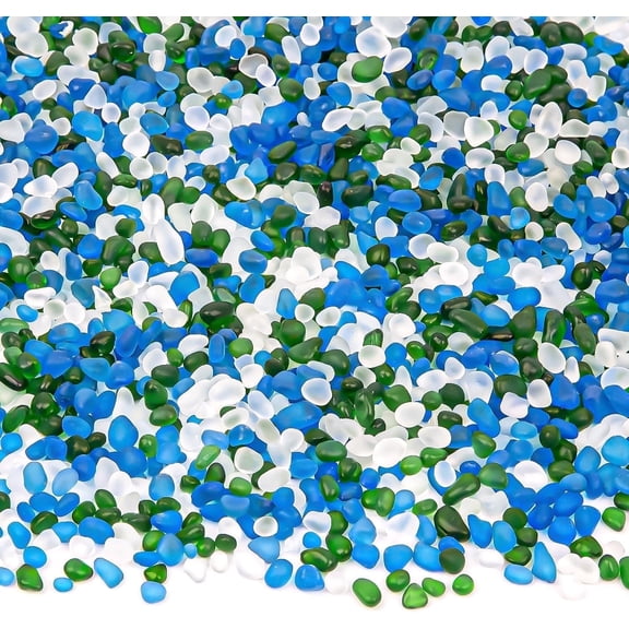Sinkoo Sea Glass for Crafts About 1LB Glass Pebbles Gemstones Bulk for Beaching Wedding DIY Decoration Aquarium Turtle Tank Vase Filler(White,Green,Blue)