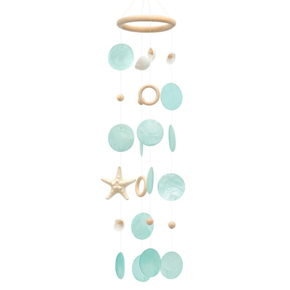 Sinkoo Sea Shells Wind Chimes, Handcrafted Aqua Green Capiz Shells Windchime with Starfish, Beach Style Decor for Indoor/Outdoors, Garden Decor, Great Gift for Men and More