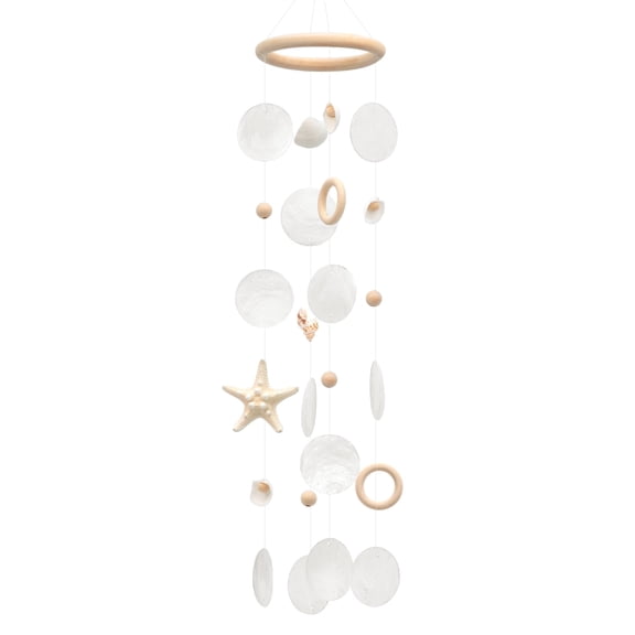Sinkoo Sea Shells Wind Chimes,Handcrafted White Capiz Shells Windchime with Starfish, Coastal Style Decor for Indoor/Outdoors, Garden Yard Decor, Great Gift for Family Friend