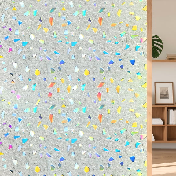 Sinkoo 20" x 78.7" Stained Glass Window Privacy Film 3D Rainbow Decorative Heat Control UV Blocking Windows Cling Non-Adhesive Removable Vinyl Film Window Tint for Bathroom Door Covering