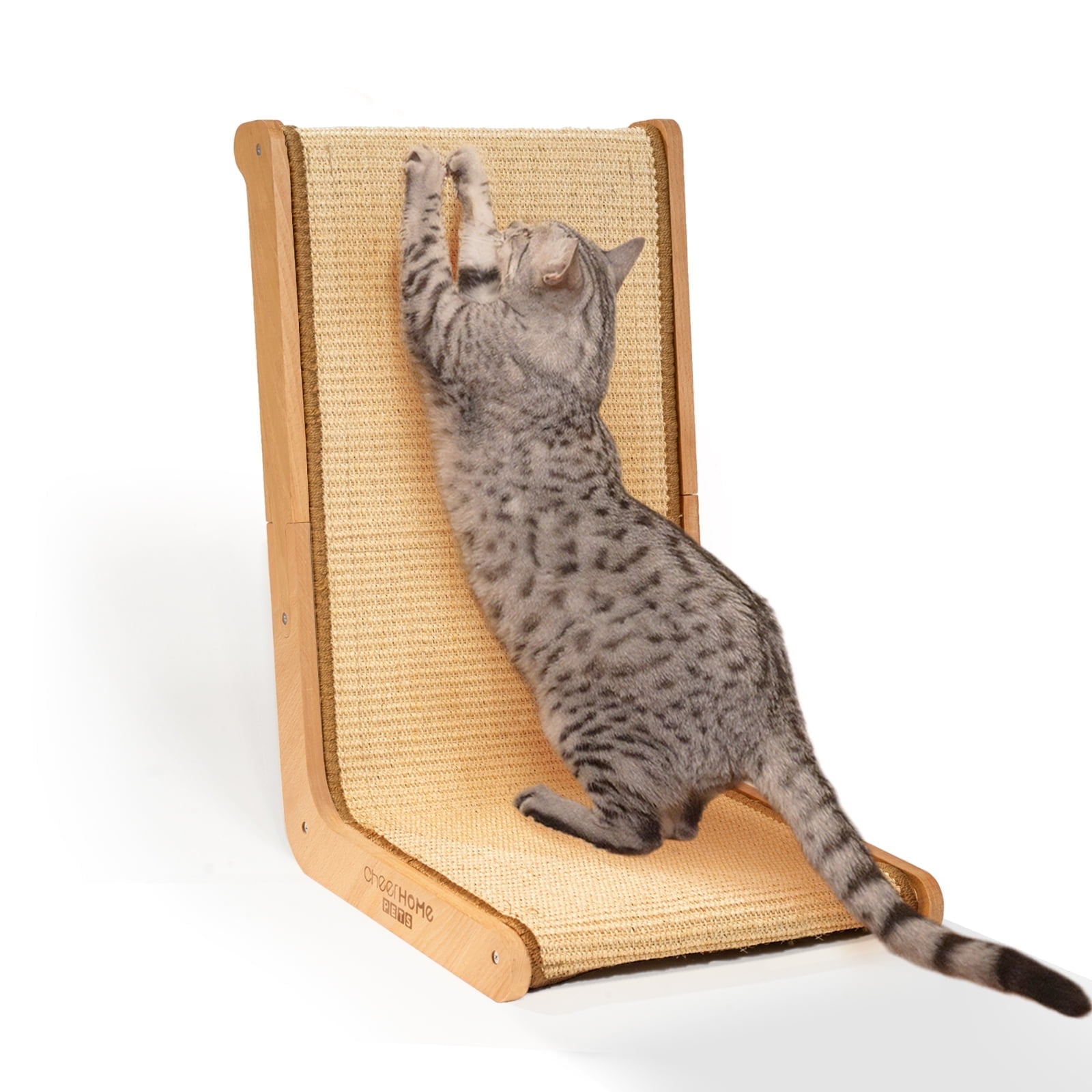 Sisal Cat Scratcher 105 L-Shape Solid Wooden Scratching Pad Vertical Cat Scratching Board Post Cat Furniture for Indoor Cats, Large(22.7"x14.6"x19.2")