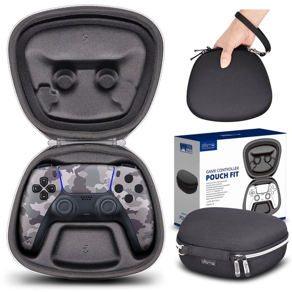 Colorfish Travel Case Compatible with PS5 DualSense Wireless Controller, Dual Sense Game Controller Holder Home Safekeeping Hard Protective Cover Storage Case Carrying Bag, Black