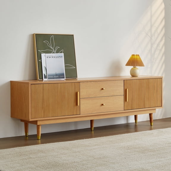 siu want Modern wood color TV Stand for 75-Inch TVs, 70.9-Inch Wide Entertainment Center with Storage