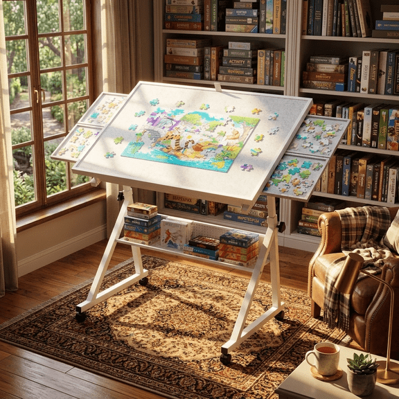 siu want Premium 1500pc Metal Puzzle Board Set - 4 Sorting Trays, Folding Lid, Non-Slip Mat | Complete Puzzle Organizer for Adults & Teens | Great Gift for Christmas, Birthday | Color: White