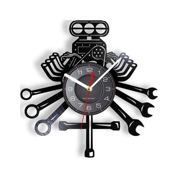 siubich 11.6 Inch-Wall Clock,Winh LED Auto Repair Shop Wall Sign Decorative Modern Wall Clock Car Mechanic Service Workshop Vinyl Record Clock Garage Repairman Gift for Vintage Room Decoration (A)