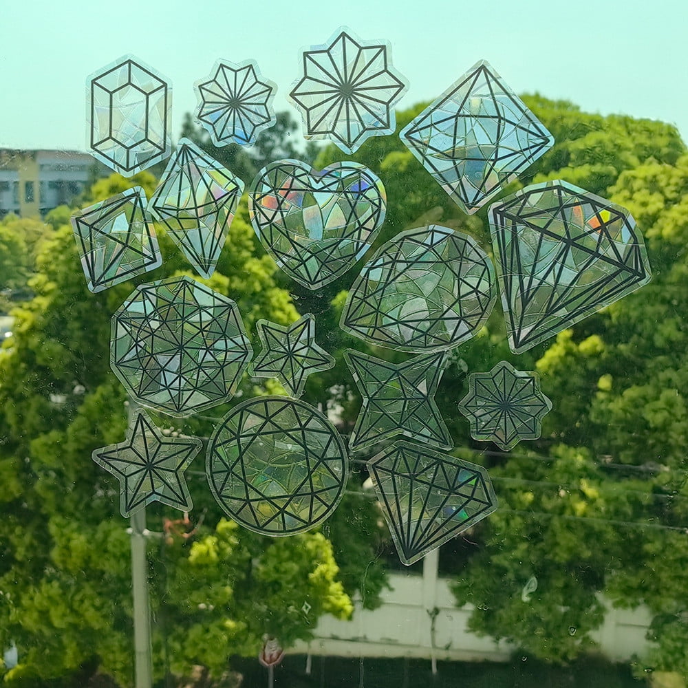 Window Strike Patterns siubich 16pcs diamonds Static Window Clings Anti-Collision Window ...