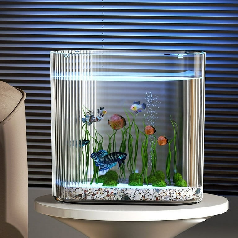 siubich Small Fish Tank Desktop Fish Box Transparent Office Free Stand Fish Tank for Living Room Household Small Floor Standing Vase TV Cabinet