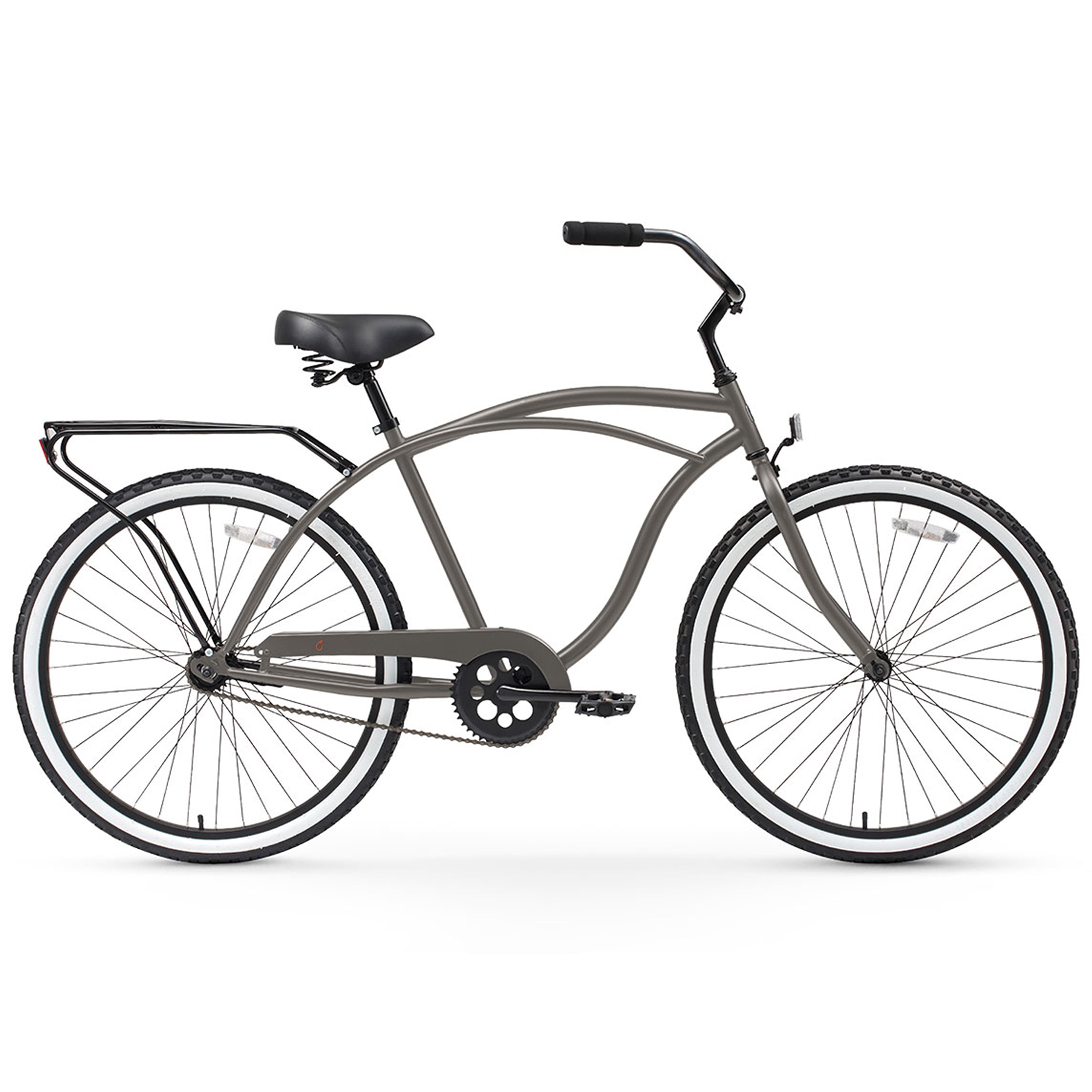 sixthreezero Around the Block Men's 26" Single Speed Beach Cruiser Bicycle with Rear Rack, Matte Grey