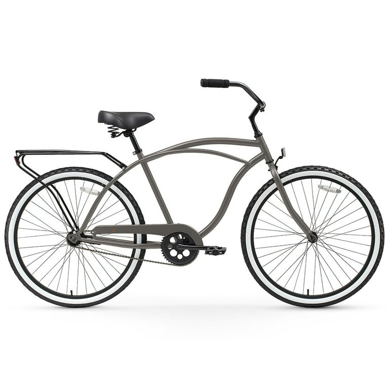 sixthreezero Around the Block Men s 26 Single Speed Beach Cruiser Bicycle with Rear Rack Matte Grey Walmart