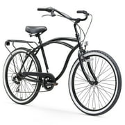 sixthreezero Around the Block Mens 7-Speed Beach Cruiser Bicycle with Rear Rack, 26 Wheels, Matte Black