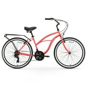 sixthreezero Around the Block Womens 21-Speed Beach Cruiser Bicycle, 26 In. Wheels, Coral