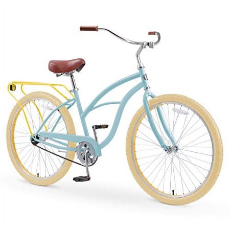 sixthreezero Around the Block Women's 26 In. Single Speed New Beach Cruiser Bicycle with Rear Rack, Sky Marigold