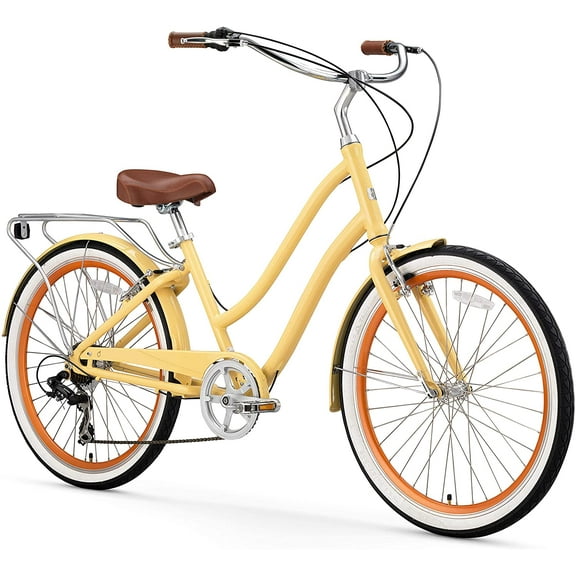 sixthreezero Every Journey Steel Women's 7-Speed Hybrid Bicycle with Rear Rack, 26 In. Wheels, Cream
