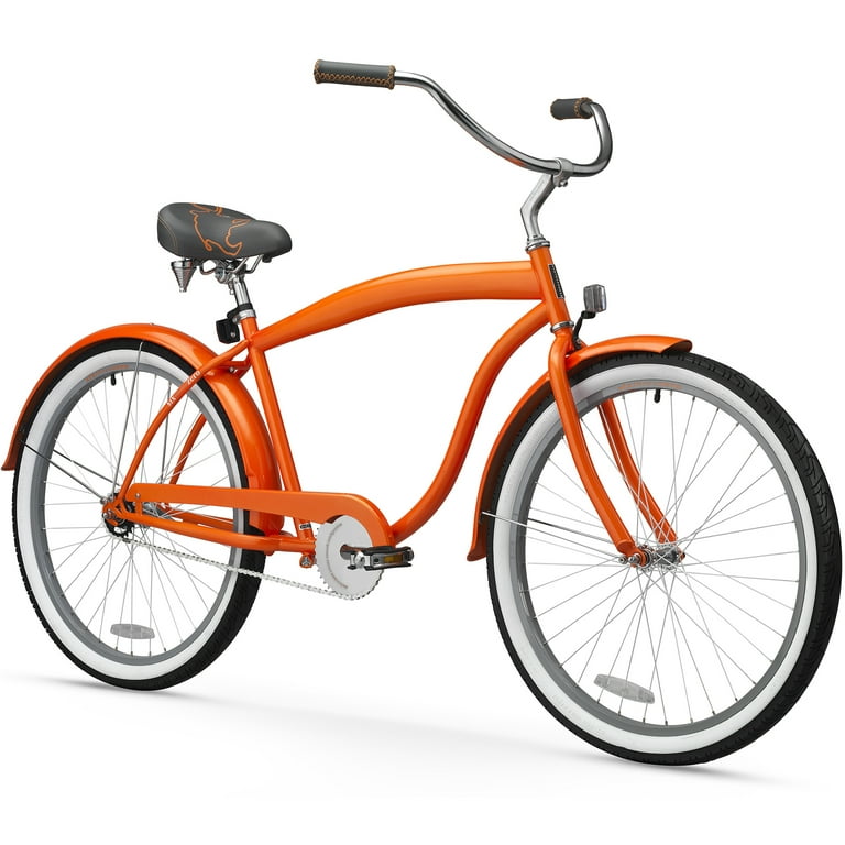 sixthreezero Men s In The Barrel Single Speed Beach Cruiser Bicycle 26 Wheels and 18 Frame with Fenders Orange Walmart