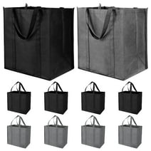 sixwipe 10 Pack Reusable Grocery Bags, Large Foldable Tote Shopping Bags, Bulk with Reinforced Handles, Large Storage Bags with Water Resistant Coating for Groceries, Shopping and Picnic(Black, Grey)