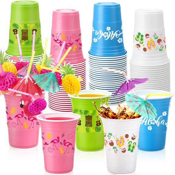 sixwipe 100 Set Disposable Plastic Cups with Lids & Straws - 16 oz Clear Bulk Luau Party Cups for Coffee, Smoothies, Iced Drinks | Leak-Proof, Durable To-Go Cold Drinkware