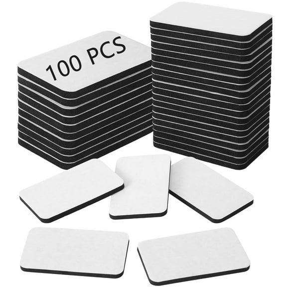 sixwipe 100 Pcs Double Sided Foam Tapes, 3mm Thickness Double Sided Mounting Tape, Strong Self-Adhesive Tape, Black Rectangular Wall Sticky for Walls Doors Wood Metals Glass