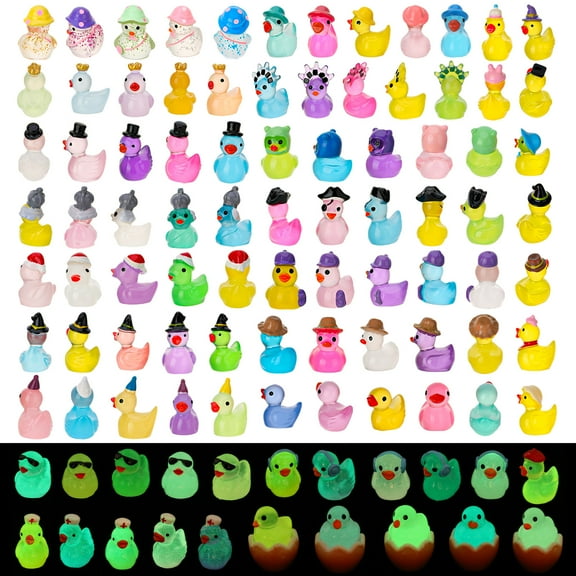 sixwipe 100 Pcs Luminous Mini Resin Ducks, Tiny Duck Glow in The Dark, Small Ducks to Hide for Micro Landscape Fish Tank Garden Dollhouse DIY Decor