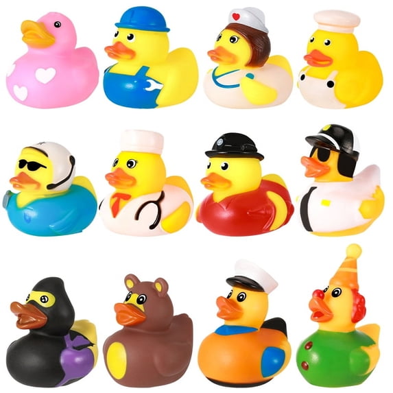 sixwipe 12 Pack Rubber Ducks for Bath, Bath Toy Duck for Kids, Floating Duck Bath Toys, Bath Tub Pool Toys in Multiple Characters, Showers Classroom Incentives, Summer Beach and Pool Activity
