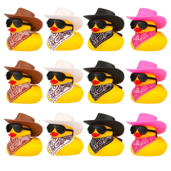 sixwipe 12 Pack Rubber Duck for Bath, Cowboy Rubber Duck with Hat and Sunglasses, West Cowboy Duck, Mini Bath Duck Toys for Birthday Swimming Party Gift Favor Decorations