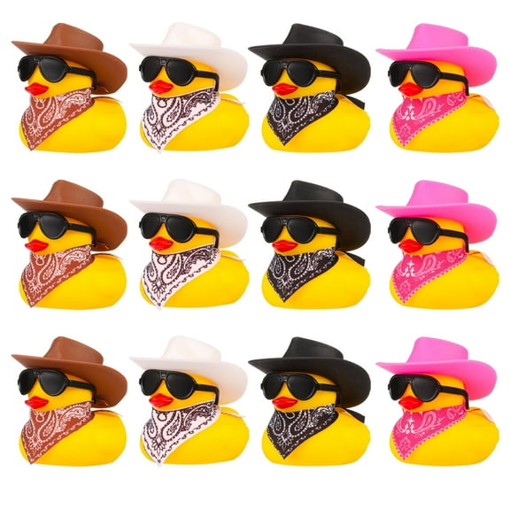 sixwipe 12 Pack Rubber Duck for Bath, Cowboy Rubber Duck with Hat and Sunglasses, West Cowboy Duck, Mini Bath Duck Toys for Birthday Swimming Party Gift Favor Decorations
