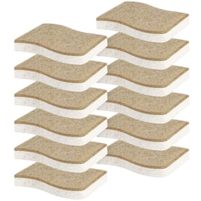sixwipe 12 Pack Natural Kitchen Sponge, Biodegradable Compostable Cellulose and Coconut Scrubber Sponge, Eco-Friendly Scrub Sponges for Dishes, Bathtubs(Brown-White)