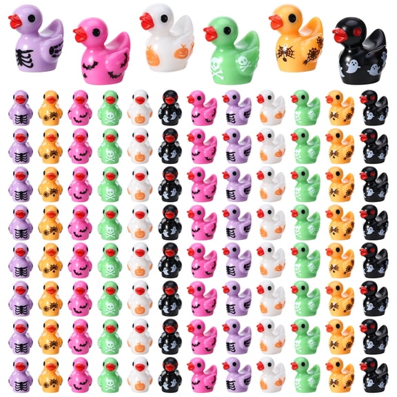 sixwipe 120 Pcs Halloween Mini Resin Ducks, 6 Styles Miniature Resin Ducks Bulk, Miniature Skeleton Ghost Bat Pumpkins Duck Figures to Hide Tiny Resin Duck for Crafts Halloween Party Favor