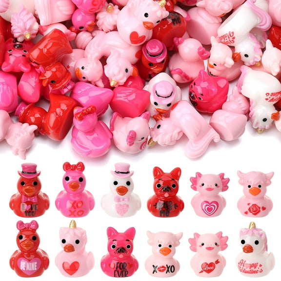 sixwipe 120 Pcs Valentine's Day Mini Resin Duck, Pink Tiny Miniature Ducks Figurines, Small Duck Ornament Toys for Valentine's Day Gift Decoration Dollhouse Landscapes DIY Craft Prank Game