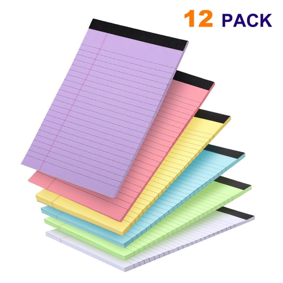 sixwipe 12pcs Small Legal Pads, 5*8 Inch Colored Writing Pads, Multicolor Perforated Note Pads with Sturdy White Back, Writing Pad, 50 Sheets Per Notepad for School, Home, Office