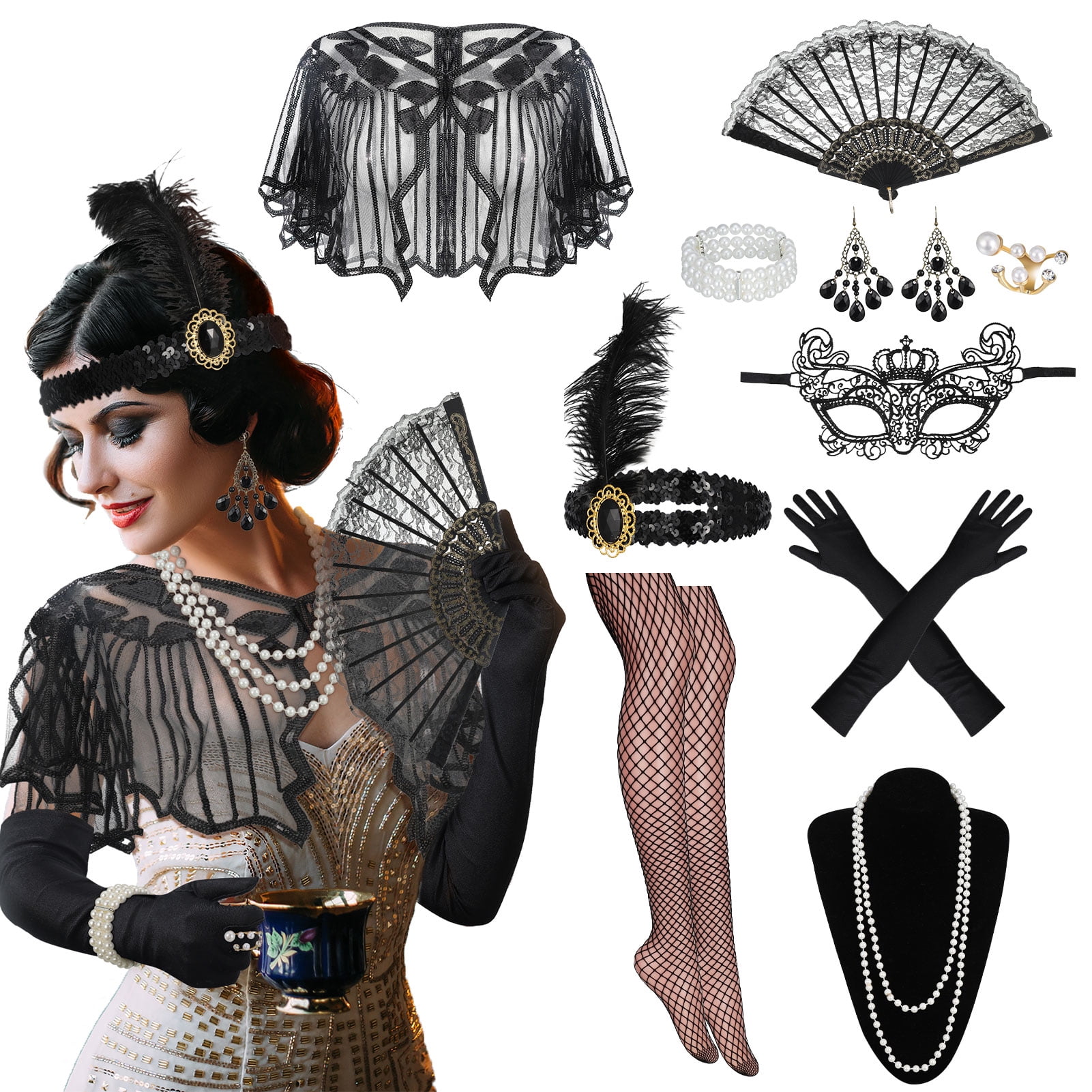 sixwipe 13 Pcs 1920s Flapper Accessories Set for Women, Roaring 20s — free download