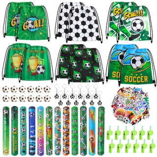 sixwipe 160 Pcs Soccer Party Favor Goodie Bag & Favor Box Set – Football Party Supplies with Drawstring Bags, Stickers, Bracelets, Keychains, Squeeze Toys, Whistles for Party, Match