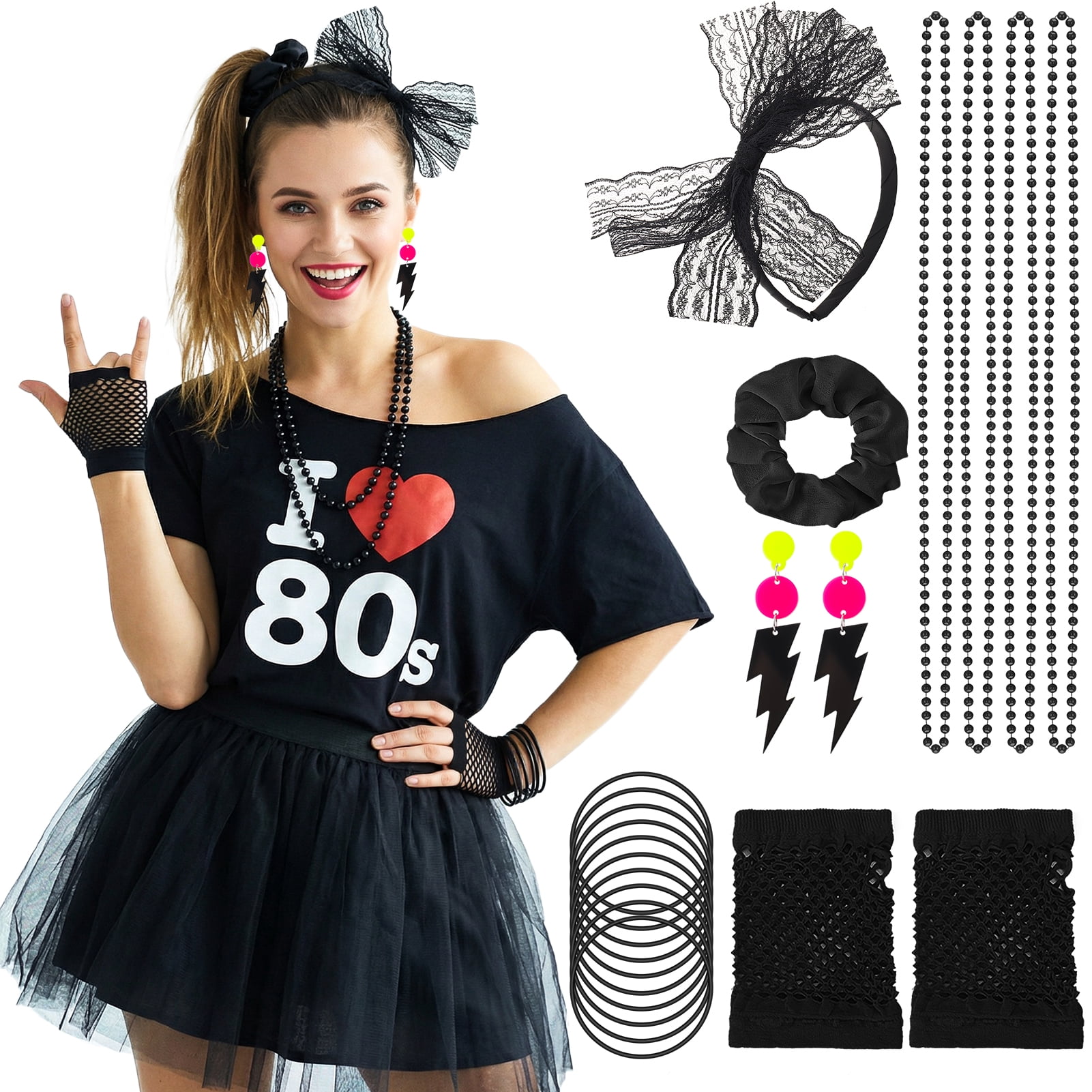 open lace back dress Amazon.com: Smiffy's Women's 80s Party Girl Kit, Multi, One Size :  Clothing, Shoes & Jewelry