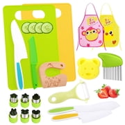 sixwipe 18 Pieces Children Safe Knife Set for Real Cooking, Kitchen Tools Cookware Baking Toy for Kids, Cutting Boards, Crinkle Cutter, Peeler, Serrated Edges and Wooden Safe Knives
