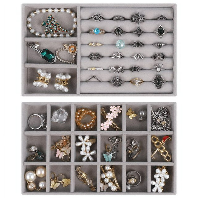 sixwipe 2 PCS Stackable Jewelry Organizer Trays, Velvet Earring Display