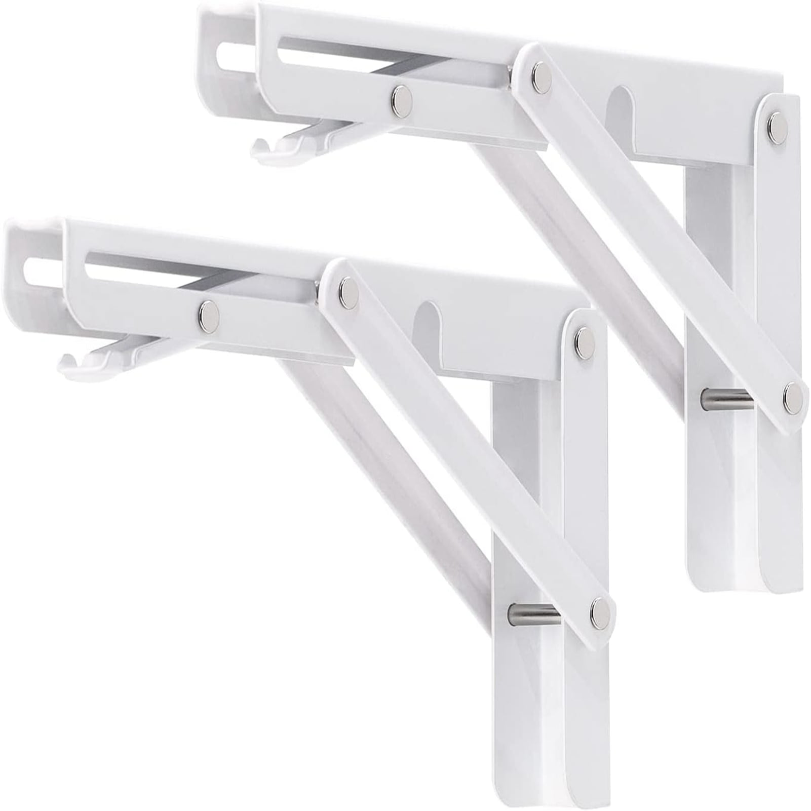 sixwipe 2 Pack 20'' Folding Shelf Brackets, Heavy Duty Stainless Steel Collapsible  Shelf Bracket for Bench Table, Shelf Hinge Wall Mounted Space Saving DIY  Bracket for Table Work Bench, Max Load: 550lb(White) 