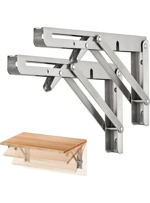 sixwipe 2 Pack 20'' Folding Shelf Brackets, Heavy Duty Stainless Steel Collapsible Shelf Bracket for Bench Table, Shelf Hinge Wall Mounted Space Saving DIY Bracket for Table Work Bench, Max Load: 550lb(Silver)